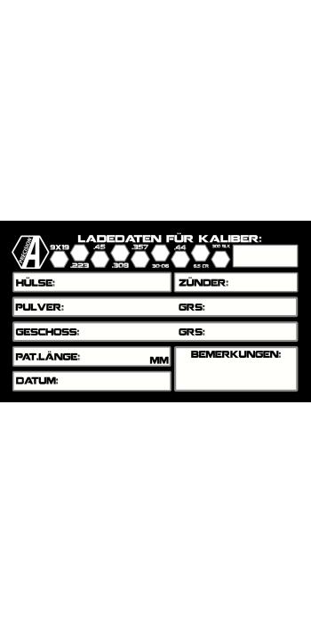 Alpha Precision 100 Aufkleber für Ladedaten Alpha Precision 100 Aufkleber für Ladedaten