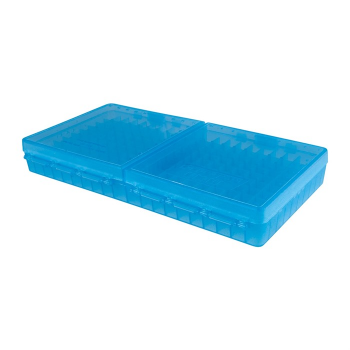 MTM Patronenbox P-200-9-24 blau klar mit Klappdeckel f. 200 Patronen 9mm u.w.
