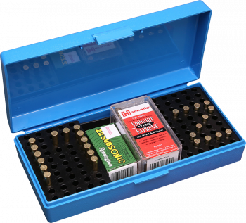 MTM Kleinkaliber Wettkampfbox SB-200-20 blau mit Klappdeckel für 100 Patronen .22 LR
