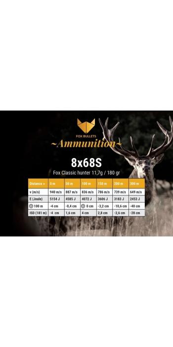 Fox Bullets Classic Hunter 8x68 S 11,7 g / 180 gr bleifreie Munition – 20 Patronen