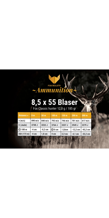 Fox Bullets Classic Hunter 8,5x55 Blaser 12,0 g / 185 gr bleifreie Munition – 20 Patronen