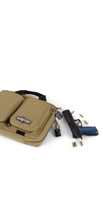 Winter Pistolentasche W8 für 2 Kurzwaffen – 8 Magazinhalter, 1000D, abschließbar (Dune)