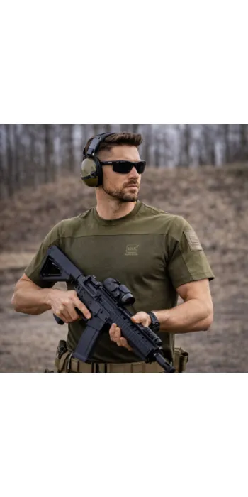 GLOCK Tactical T-Shirt Oliv – Ripstop-Schultern, Stretch-Torso – Soft-Velcro-Badge – Größe M