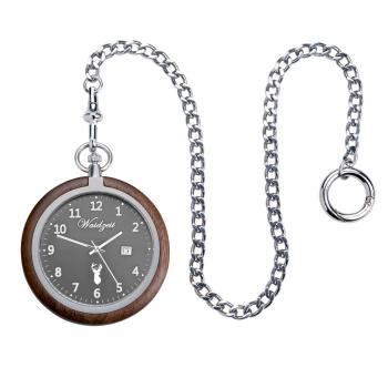 Taschenuhr Zeitlos (schwarz) aus Walnussholz mit Kette