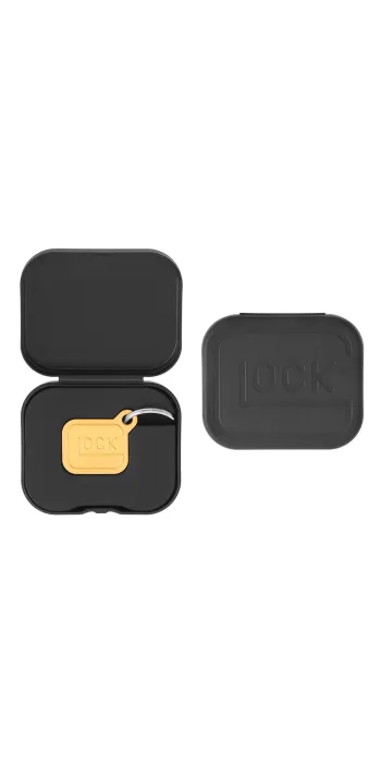 Glock Schlüsselanhänger „Logo“ – Metall vergoldet – Gold – ca. 2,8 × 2,4 cm