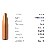 Barnes Geschoss 6mm/.243 72GR Varminator HP FB 100 Stück