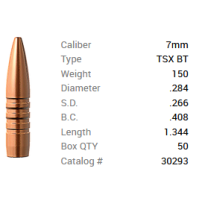 Barnes Geschoss 7mm/.284 150GR TSX BT 50 Stück