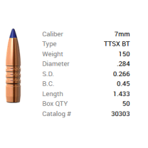Barnes Geschoss 7mm/.284 150GR Tipped TSX BT 50 Stück