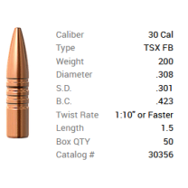 Barnes Geschoss .30/.308 200GR TSX FB 50 Stück Barnes Geschoss .30/.308 200GR TSX FB 50 Stück