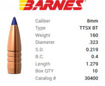 TESTPACK - Barnes Geschoss 8mm/.323 160GR Tipped TSX BT 10 Stück