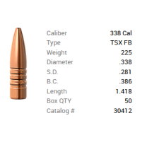 Barnes Geschoss .338/.338 225GR TSX FB 50 Stück Barnes Geschoss .338/.338 225GR TSX FB 50 Stück