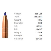 Barnes Geschoss .338/.338 185GR Tipped TSX BT 50 Stück
