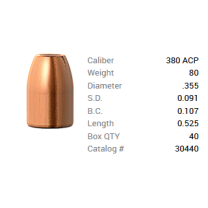 Barnes Geschoss .380 ACP/.355 80GR M/LE Tac-XP Pistol FB 40 Stück