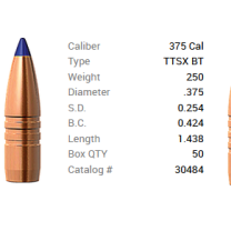 Barnes Geschoss .375/.375 250GR Tipped TSX Spitzer BT 50 Stück