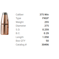 Barnes Geschoss .375 Win./.375 255GR Originals FN FB 50 Stück Barnes Geschoss .375 Win./.375 255GR Originals FN FB 50 Stück