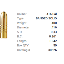 Barnes Geschoss .416 / 10,5mm 400GR Banded Solid 50 Stück Barnes Geschoss .416 / 10,5mm 400GR Banded Solid 50 Stück