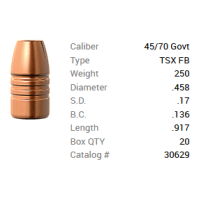 Barnes Geschoss .45-70/.458 250GR TSX FN 20 Stück Barnes Geschoss .45-70/.458 250GR TSX FN 20 Stück