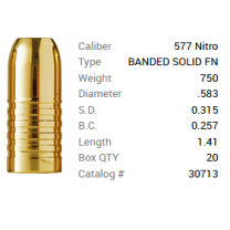Barnes Geschoss .583 / .570 Nitro Express 750GR Banded Solid 20 Stück Barnes Geschoss .583 / .570 Nitro Express 750GR Banded Solid 20 Stück