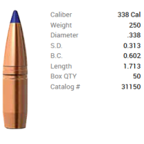Barnes Geschoss .338 Lapua/.338 250GR Long-Range X BT 50 Stück Barnes Geschoss .338 Lapua/.338 250GR Long-Range X BT 50 Stück