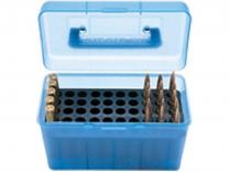 MTM Deluxe Patronenbox H50-RS-24 blau klar mit Klappdeckel und Tragegriff f. 50 Patronen .17 u.w.