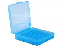 MTM Patronenbox P-100-45-24 blau klar mit Klappdeckel f. 100 Patronen .45 ACP u.w.