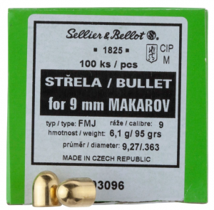 Sellier & Bellot Geschosse 9mm Makarov / .363 Vollmantel 95GR 100 Stück
