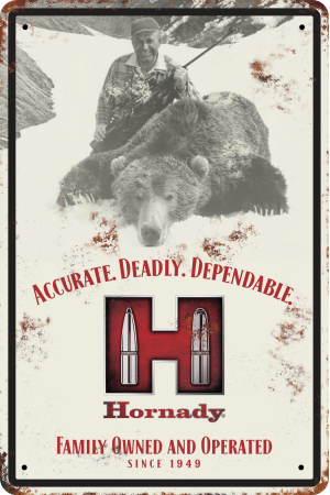 Hornady Vintage-Blechschild "Bärenjäger" – 30,5×46 cm