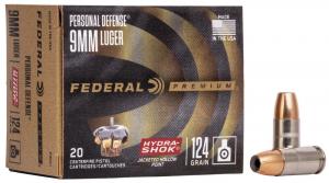 Federal Premium Personal Defense Hydra-Shok 9mm Luger 124GR JHP 20 Stück
