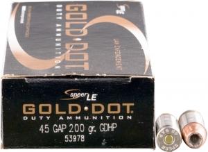 Speer Gold Dot .45 GAP 200GR GDHP 50 Patronen