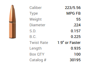 Barnes Geschoss .223/5,56/.224 55GR MPG FB 100 Stück