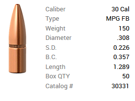 Barnes Geschoss .30/.308 150GR MPG FB 50 Stück