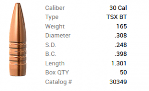 Barnes Geschoss .30/.308 165GR TSX BT 50 Stück