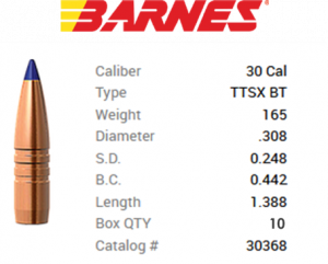 TESTPACK - Barnes Geschoss .30/.308 165GR Tipped TSX BT 10 Stück