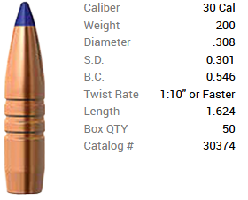 Barnes Geschoss .30/.308 200GR Long-Range X Hunting BT 50 Stück