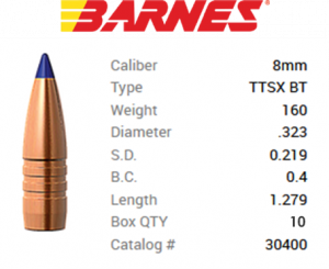 TESTPACK - Barnes Geschoss 8mm/.323 160GR Tipped TSX BT 10 Stück