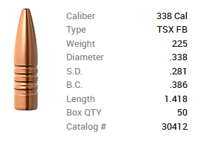 Barnes Geschoss .338/.338 225GR TSX FB 50 Stück