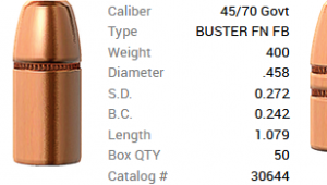 Barnes Geschoss .45-70/.458 400GR Buster FN FB 50 Stück
