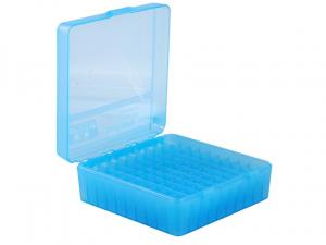 MTM Patronenbox P-100-3-24 blau klar mit Klappdeckel f. 100 Patronen .38/.357 u.w.