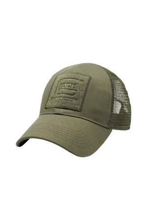 GLOCK Schildmütze „Tactical“ – Mesh/Olive – Snapback, knopflose Ausführung