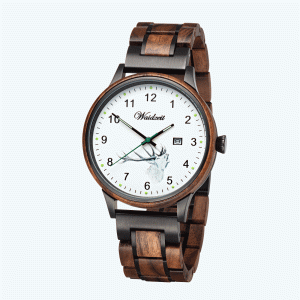 Herrenjagduhr Hubertus Hirsch mit Lodenarmband Olivgrün