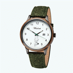Herrenjagduhr Hubertus Rehbock mit Lodenarmband Olivgrün