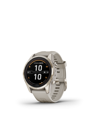 Garmin fēnix® 7S Pro – Sapphire Solar Edition, Beige/Softgold mit QuickFit®-Silikon-Armband 20 mm