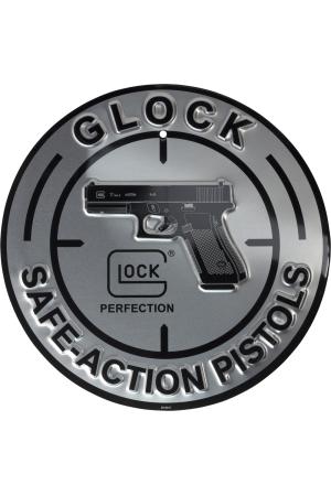 Glock Aluminiumschild „SAFE ACTION PISTOLS“ – Ø 30 cm