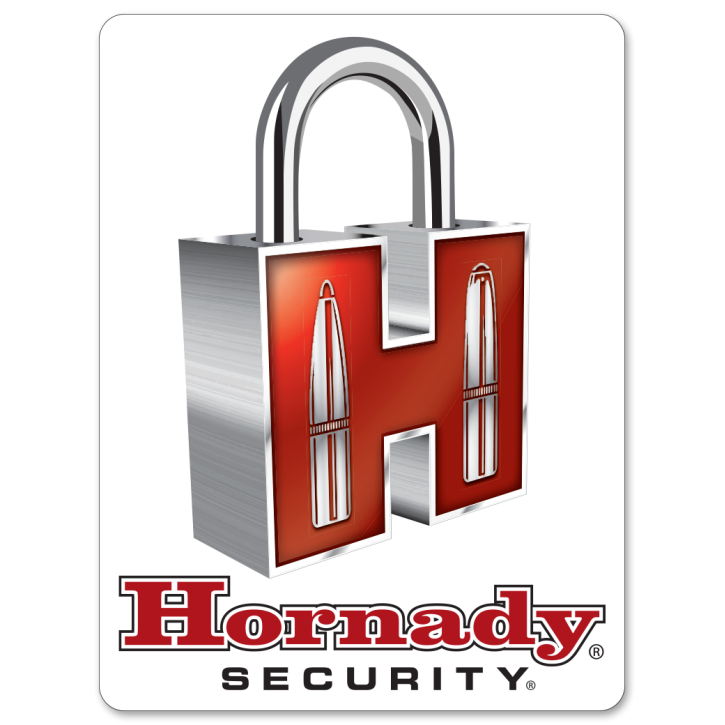 Hornady Security Aufkleber – Rot/Weiß/Schwarz – 4″×5″