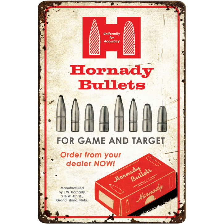 Hornady Bullets Rustic Blechschild Aluminium 12" x 18"