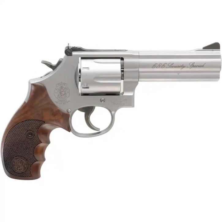 Smith & Wesson Revolver M686 "Security Special", 4", RB, .357 Mag. stainless/matt, NILL-Combatgriff