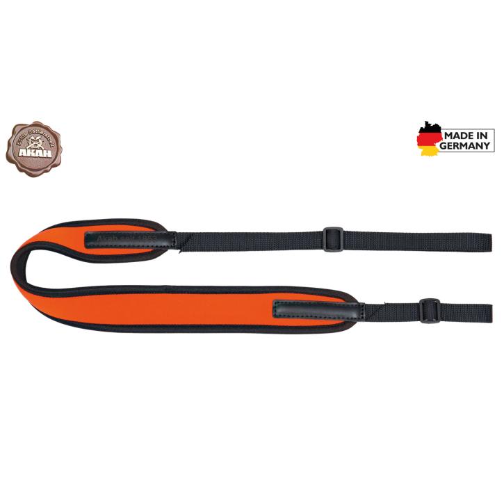 AKAH Gewehrriemen Universal Neopren superelastisch oranges Neopren mit schwarzem Gurtband