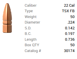 Barnes Geschoss .22/.224 50GR TSX FB 50 Stück