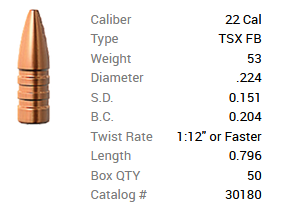 Barnes Geschoss .22/.224 53GR TSX FB 50 Stück