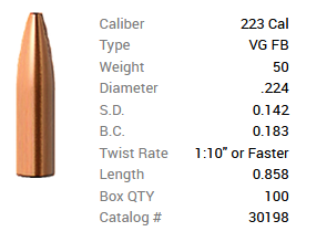 Barnes Geschoss .223/.224 50GR Varmint Grenade FB 100 Stück